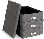 Bigso Oskar Canvas Fiberboard Document Letter Box for Important Paperwork A4 or Letter Size - Durable Keepsake Box with Lid and Metal Label Holder - 3.3in x 10.2in x 13.8in - Melange Grey - 3 Pack - Image 3