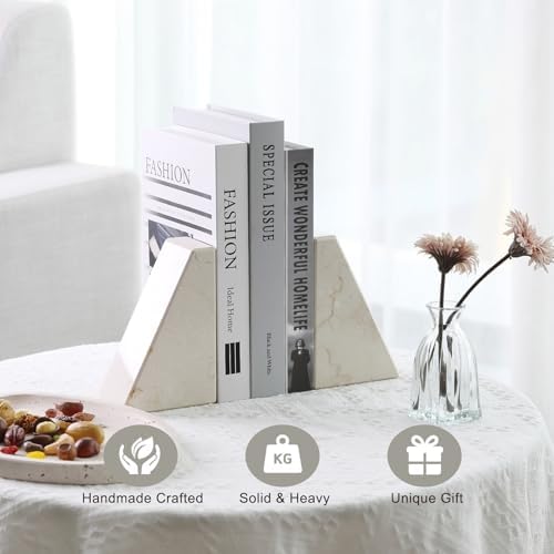 Koville Marble Bookends for Shelves, Large Bookends for Heavy Books, Non-Slip Heavy Duty Book Stopper for CD/Movies, Aesthetic Decorative Bookends for Shelves Table Home Decor(Beige) - Image 6