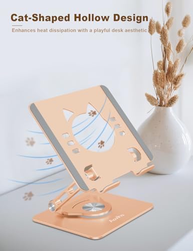 Aoviho Tablet Stand 360° Rotating Aluminum Holder, Adjustable, Portable and Foldable Monitors Stand for iPads, Compatible with 4-12.9" Tablets, Golden - Image 5
