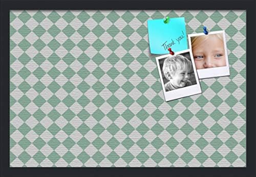 PinPix 24x16 inch Cork Bulletin Board. This Decorative Framed Pin Board Comes with Diamond Pattern in Green and White Design and Satin Black. Ideal for Home, Office Decor or School (PinPix-330) by PinPixBulletinBoards