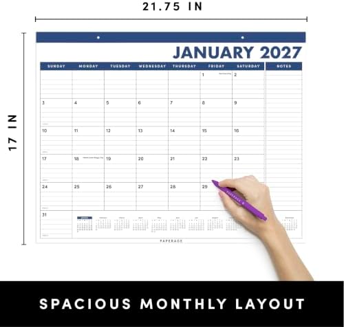 PAPERAGE 2027 Calendar, 12 Months (January 2027 - December 2027), Large (17 in x 22 in), Minimalist Wall and Desk Calendar with Monthly Views, Yearly Plans & Notes Section – Navy - Image 2