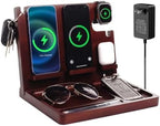 Wood Phone Docking Station 27W Fast Charging 2 Phone Wireless Charging Station for iosPhone/Android/iWatch/Air Pod Nightstand Organizer for Men/Women AnniversaryBirthday Gifts for him by Xunhomon