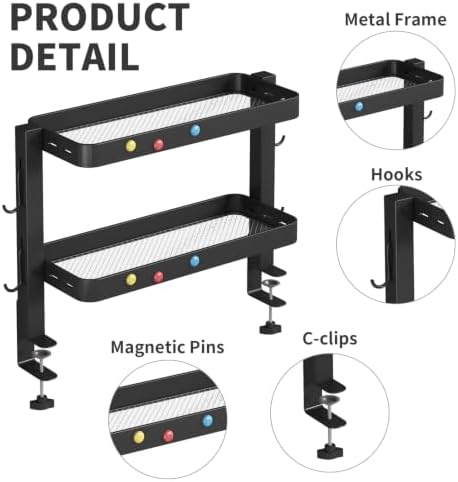 Clamp-On Desk Shelf Organizer, 2-Tier Metal Side Desktop Shelves - Image 6