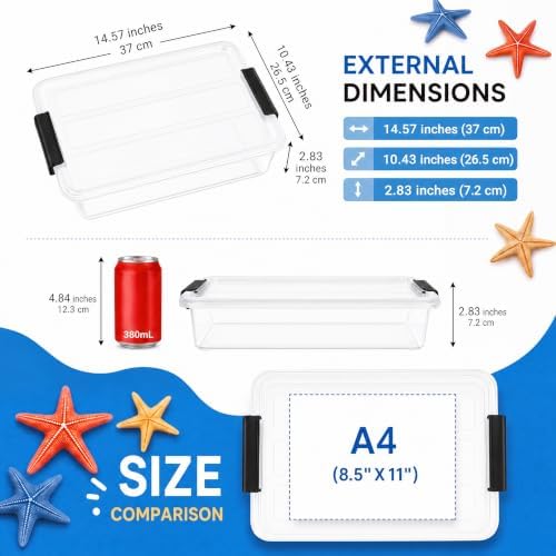 6 Qt Clear Storage Bins with Lids,Sensory Bins,Stackable Plastic Containers with Secure Latches,Multi-Purpose Classroom Storage Organizer for Craft Supplies,Paper & Office Stationery,4 Pack,Black - Image 3