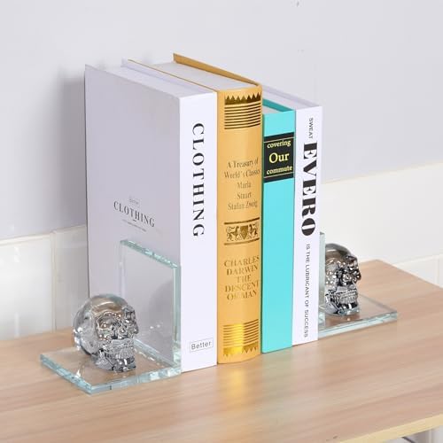 Glass Skull Book Ends for Shelves with Black Crystal Skulls - Image 4