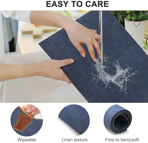 Leather Heat Resistant Placemats Set of 6 Waterproof Wipeable Washable PU Table Mats,Easy to Clean Anti-Slip (6, Navy Blue) - Image 4