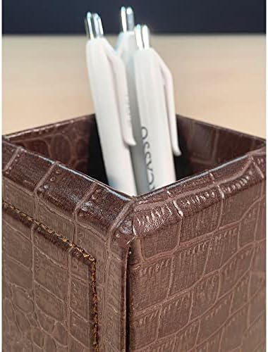 Dacasso Brown Crocodile Embossed Leather Pencil Cup - Image 5