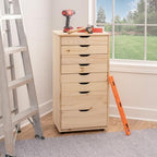 Linon Corinne Unfinished Eight Drawer Wooden Rolling Storage Cart - Image 2