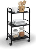 SunnyPoint 3-Tier Rolling Utility Cart – Metal Storage Organizer with Wheels, Mobile Kitchen Cart, Office & Home Organizer, Black, 12" D x 16.92" W x 31.1" H by SunnyPoint