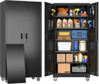 SUXXAN 71" Metal Garage Storage Cabinet with Wheels,Pegboard,Lock,5 Shelves by SUXXANFurniture