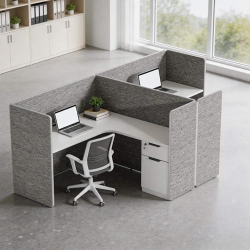 Modular Office Cubicle Workstation System with Privacy Panels, 59" x 59" L-Shaped Desk, Built-in Power Access, Lockable Storage Cabinet, Expandable 2, 4, 6 Person Team Layout for Corporate Offices - Image 7