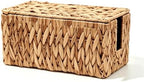 Cable Management Box, Small Cord Organizer Box for Power Strip | Handwoven Water Hyacinth Storage Basket with Metal Frame, Decorative Cable Organizer for Desk, Office, Living Room & Bedroom by Hamgtrion