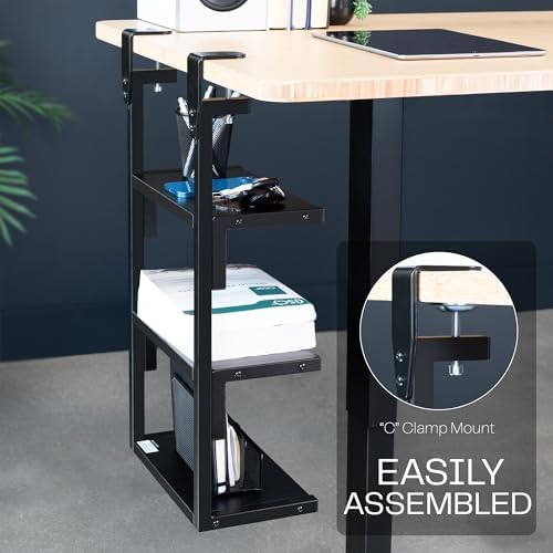 VIVO Clamp-on 13 inch Above or Below Desk 3-Tier Shelving Unit for Table Accessories, Gaming Devices, and More, Storage Tray, Desktop Organizer, Black, STAND-SHELF3C - Image 5