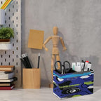 PU Leather Multi-Compartment Pen Holder Desktop Organizer Pencil Cup Storage Caddy for Office Home Supplies Abstract Seamless Pattern with Sport Cars - Image 6