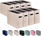 8 Pack Letter Size File Storage Box Collapsible，Fabric Hanging File Folders Organizer, Portable Office Document Holder with Metal Handle, Smooth PVC Rails, Beige by ComfortKeeper