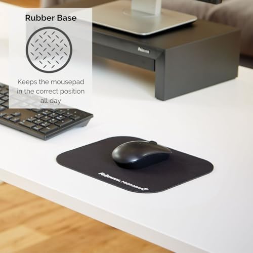 Fellowes Mouse Mat with Non-Slip Rubber Base - Mouse Pad with Antibacterial Protection - Suitable for Both Optical and Laser Mice - 199 x 232 x 2mm - Black - Image 3