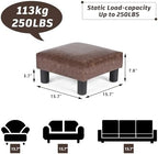 Joveco Small Footstool Ottoman Upholstered PU Leather Square Footrest Ottomans Small Foot Rest for Desk Couch Living Room Bedroom Office (Brown) - Image 2