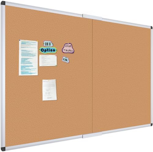 VIZ-PRO 60" x 48" Large Cork Bulletin Board, Foldable & Wall-Mounted Notice Pin Board with Silver Aluminum Frame, for School Home Office - 5' x 4' Corkboard by VIZ-PRO