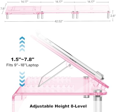Pink Acrylic Dual Monitor Stand Riser,Laptop Riser Adjustable to 8 Angles - Image 2