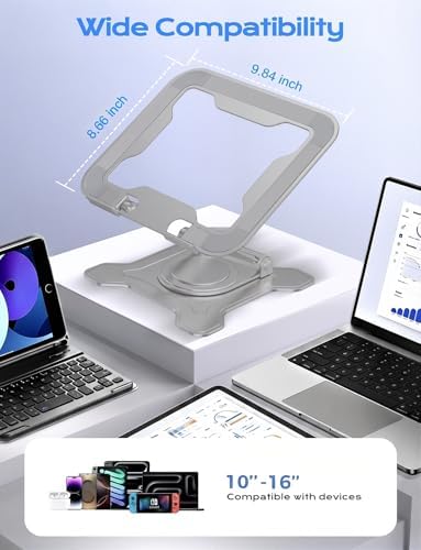 JCZT 360° Rotating Laptop Stand for Desk, Metal Foldable Laptop Riser, Gray - Image 6
