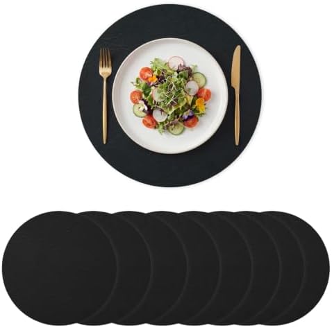Artoid Mode Black Faux Leather Placemats Set of 8, 15 Inch Waterproof Wipeable Heat Resistant Vinyl Halloween Place Mats, Reversible Table Mats for Kitchen Dining Decor by ArtoidMode
