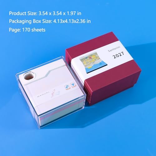 3D Calendar Memo Pad 2027,Time Piece Calendar,Desk Calendar 3D Memo Pad Non-stick Sticky Notes With Light Pen Holder For School Office Home(Santorini) - Image 6