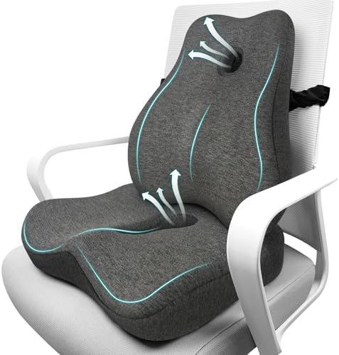 Lumbar Support Pillow & Seat Cushion for Office Chair, Memory Foam Office Chair Cushion for Tailbone Pain Relief and Lower Back Support, Ergonomic Desk Chair Cushion for Gaming, Wheelchair,Home by JIPORIER