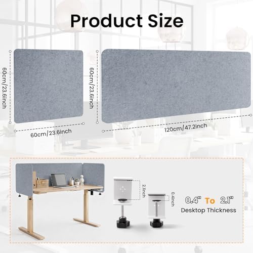 3-Pack Clamp-On Desk Dividers, 24 x 24 and 24 x 48 Inch, Light Gray - Image 2