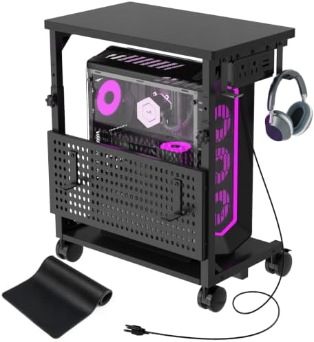 Adjustable Computer Tower Stand with Charging Station & Pegboard,Large by madeformodernhomes