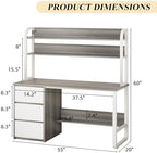 MaverickFurni 55 Inch Computer Desk with Hutch and 3 Drawers, Gray - Image 2