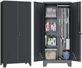 61" Metal Storage Cabinet with Lockable Doors, Cleaning Supply Cabinet with Pegboard and Hanging Rod. Garage Tool Storage Cabinets for Home, Laundry, Office, Home Kitchen Utility Cabinet by LyAosdFu
