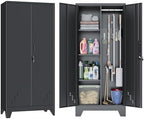 61" Metal Storage Cabinet with Lockable Doors, Cleaning Supply Cabinet with Pegboard and Hanging Rod. Garage Tool Storage Cabinets for Home, Laundry, Office, Home Kitchen Utility Cabinet by LyAosdFu