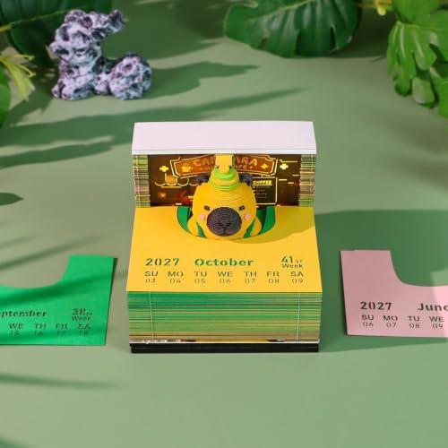 3D Art Calendar Memo Pad 2027,Desk Time Piece Calendar 3D Capybara Cafe Notepad Creative Rip Away Calendar Paper Carving Note - Image 4