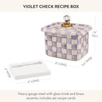 MACKENZIE-CHILDS Enamel Recipe Box, Purple-and-White Violet Check - Image 4