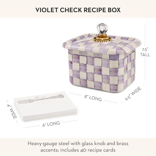 MACKENZIE-CHILDS Enamel Recipe Box, Purple-and-White Violet Check - Image 4
