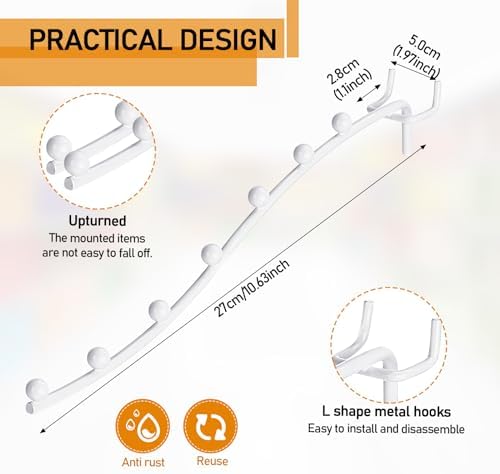 Yaocom 20 Pcs Peg Board Waterfall Hook Shelving Hooks Metal 7 Station Pegboard Display Wall Hangers Face Out Fit 1/4" for Garage Kitchen Store(White) - Image 2