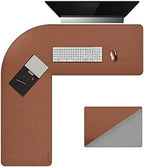 Chihein L-Shaped PU Leather Desk Pad (45.3” + 57.1”) x 15.7” (Brown/Gray) by Chihein