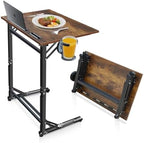 Extra Wide C-Shaped Folding TV Tray Table – Portable Laptop Desk with Cup Holder & Device Slots, No Assembly Rustic Wood Couch End Table for Bed, Sofa or Working by Unknown