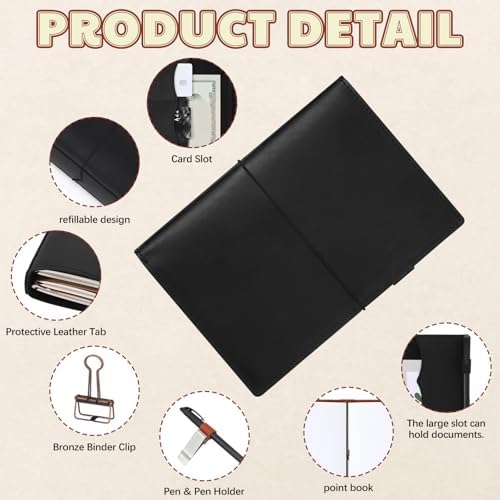 Eaasty Leather A5 Travelers Journal Notebook Cover, Black - Image 3