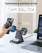 Charging Station for Multiple Devices Apple: Woruda 3 in 1 Magnetic Wireless Charger Stand for Mag Safe iPhone - Nightstand Charging Dock for iPhone 16 15 14 13 12 Pro Max Plus Apple Watch Airpods - Image 3