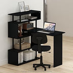 Furinno Classic Desk, 40" Wide L-Shape Gaming Desk, Computer Desk, Writing Desk with 5-Tier S-Shaped Side Shelves for Home Office, Study Room, Dorm, Bedroom, Americano - Image 2