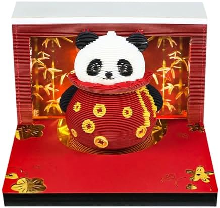 3D Memo Pad, 3D Calendar 2027, Time Piece Calendar, Tear-Off Calendars 2027, 3D Paper Carving Art Memo Pad, Art Carving Sticky Notes for Office Home Gifts Ornaments (Lucky Bag Panda) by JCSY