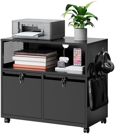 MIIIKO File Cabinet with Storage 2 Drawers, Rolling File Cabinet for Home Office, Metal Black 2 Drawers Storage with Shelf, for Printer, Letter A4 File Organizer by MIIIKOOfficeFurniture