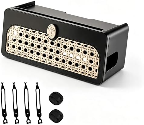 Faux Rattan Cable Management Box, Black by Ovanmexis