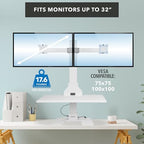 Mount-It! Electric Standing Desk Converter, Motorized Sit Stand Desk Riser with Dual Monitor Mounts, Adjustable Height Ergonomic Workstation with 28” Wide Platform and Tablet/Phone Slot, White - Image 6
