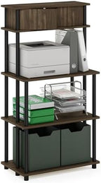 Furinno Turn-N-Tube Toolless Multipurpose Printer Stand Display Storage Shelf with Top Cabinet, Columbia Walnut/Black - Image 5
