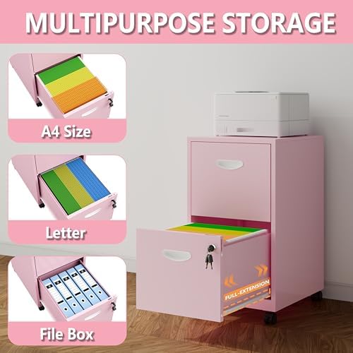 Polup 2 Drawer Rolling File Cabinet with Lock for Home Office - Image 4