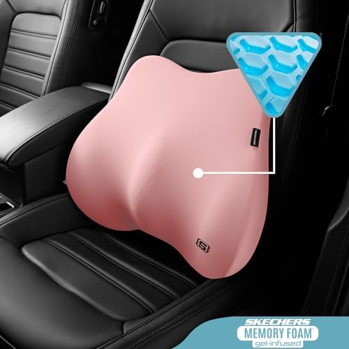 Skechers Lumbar Pillow Premium Gel & Memory Foam, Lumbar Support Pillow for Office,Chair Lower Back Pain Relief Lumbar Pillow,Ergonomic Back Support Pillow for Office Chair,Car,Home,Travel,Pink - Image 2