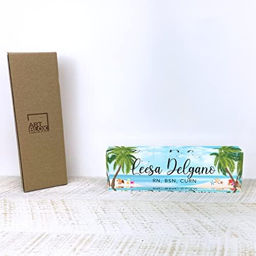 Artblox Office Desk Name Plate Personalized | Custom Name Plates for Desks | Sea Beach Design On Clear Acrylic Glass | Office Desk Decor - (8" x 2.5") - Image 6
