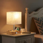 Wood Grain Table Lamp for Bedroom, Stepless Dimmable, USB C+A, 2 AC Outlets - Image 6
